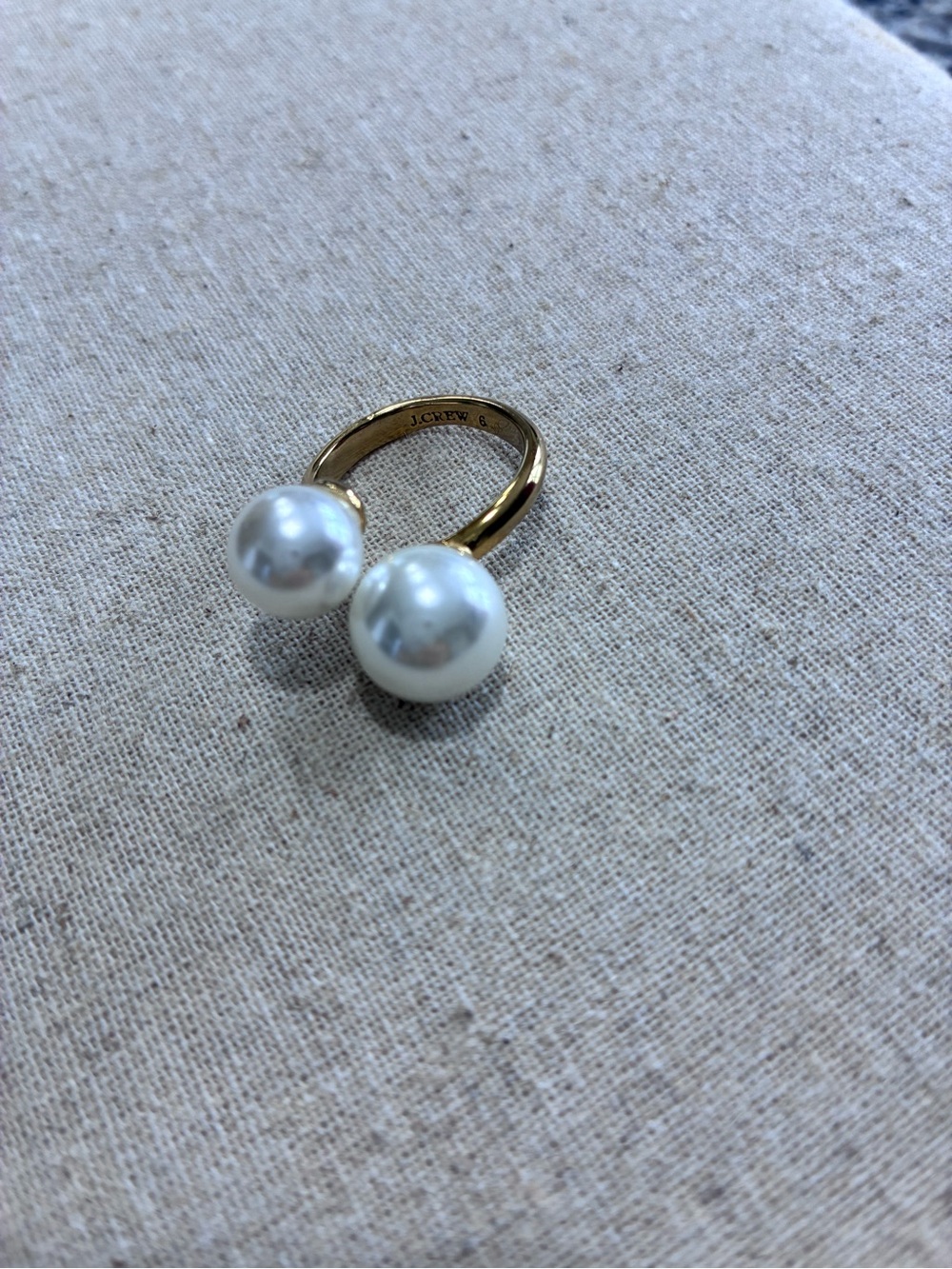 J. Crew Gold Open Ring with White Pearl Duo 6